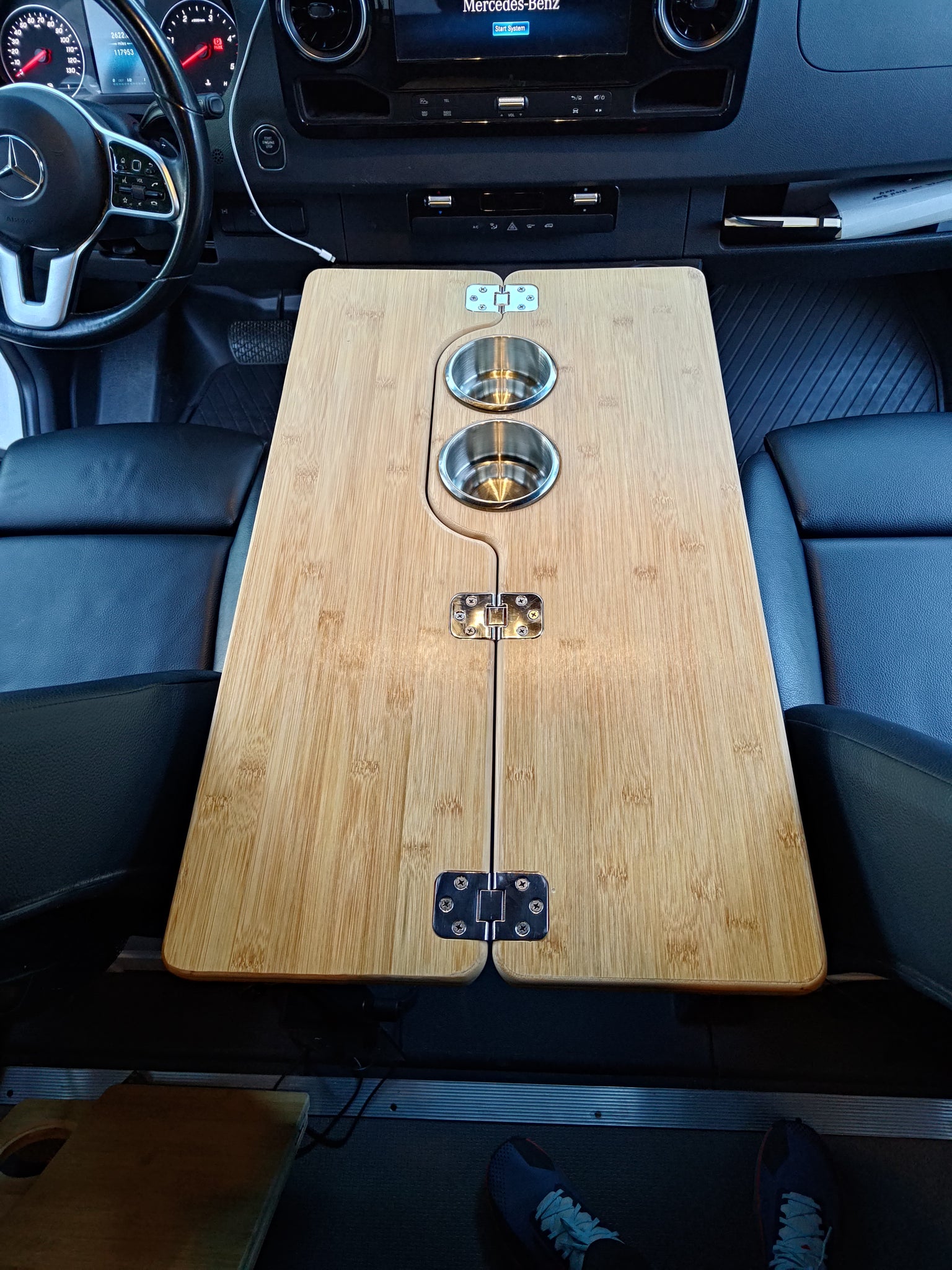 SPRINTER VAN TABLE - BAMBOO TABLE TOP WITH 360° SWIVEL MOUNT – White ...